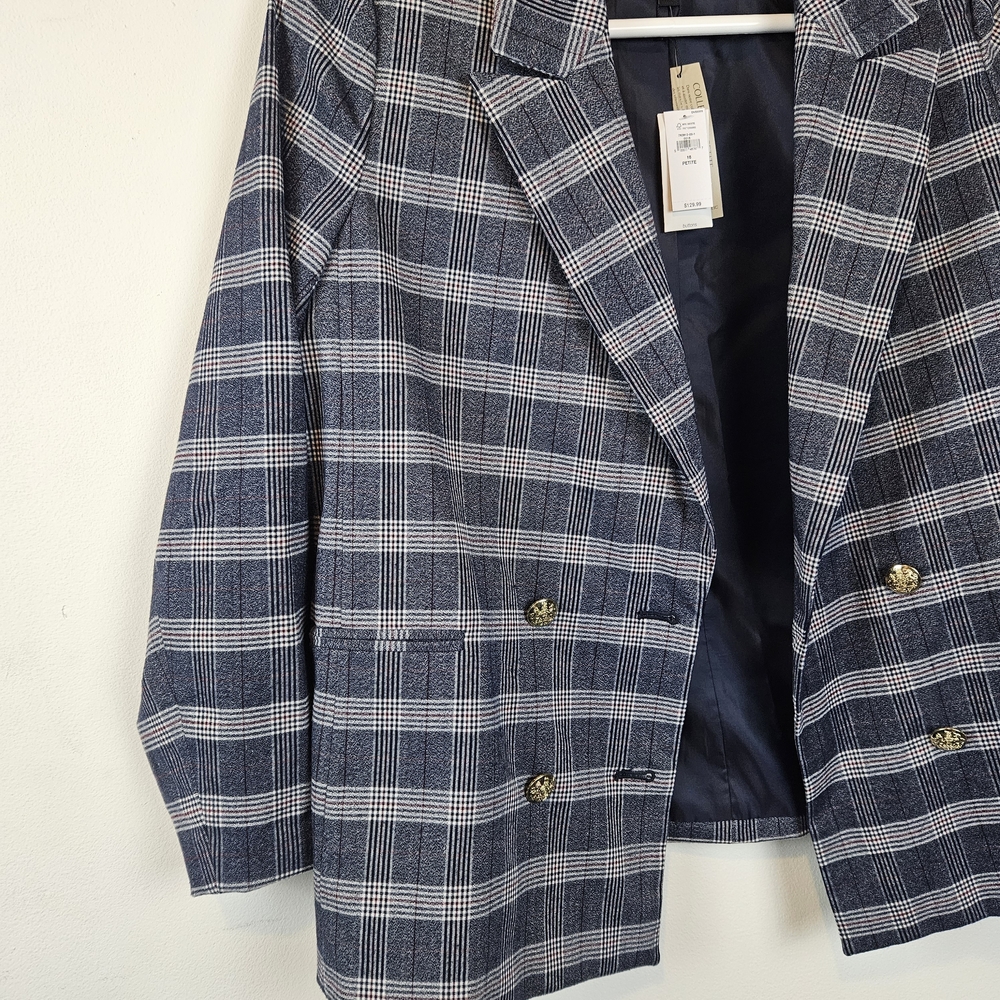 Banana Republic Women's Black, Maroon, White Plaid Blazer Size 16P - Picture 10 of 16